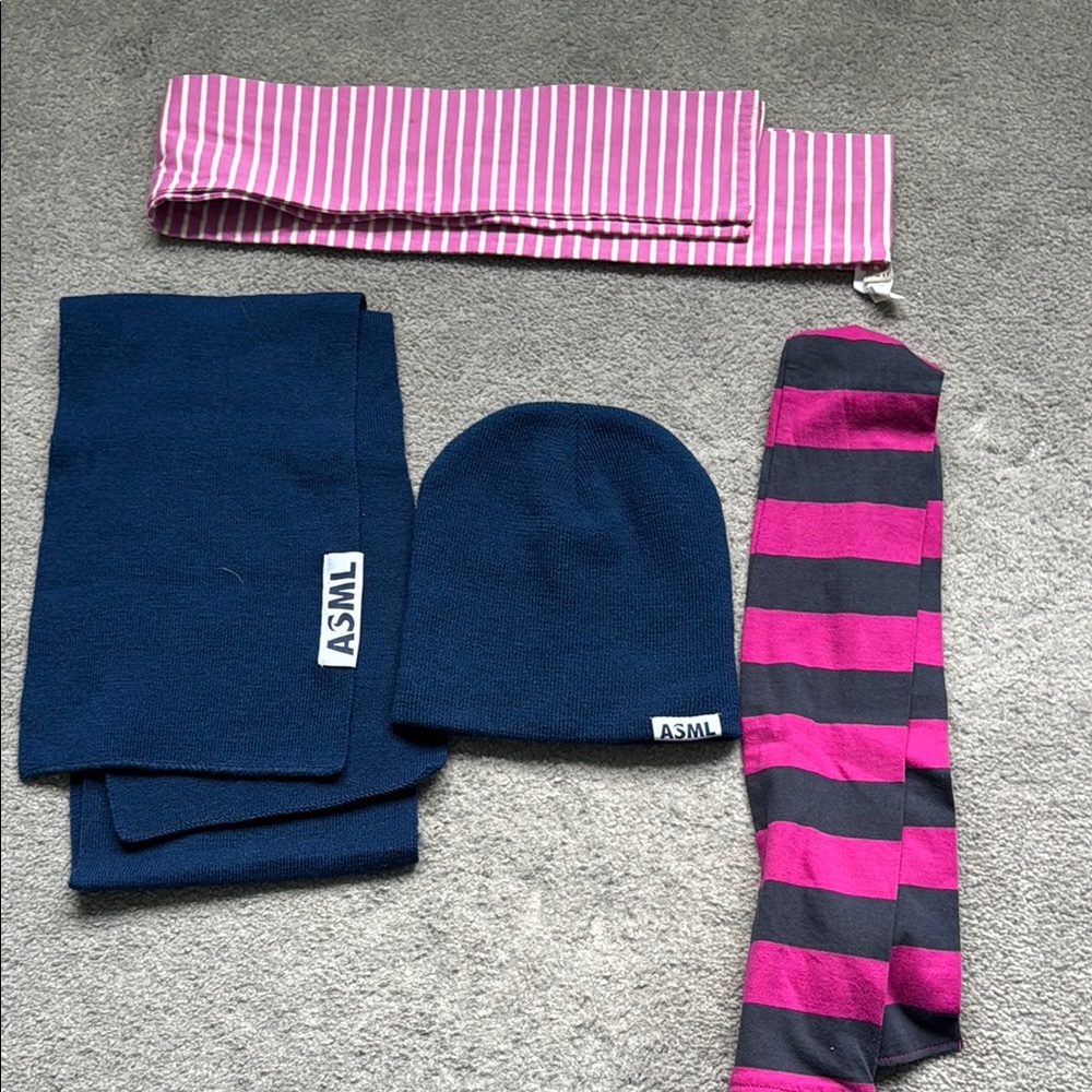Blue and Pink Hat and Scarf Set